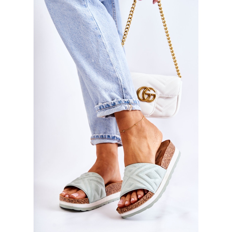 PG1 Dámské semišové pantofle na masivní zelené platformě Heritta zelená 2