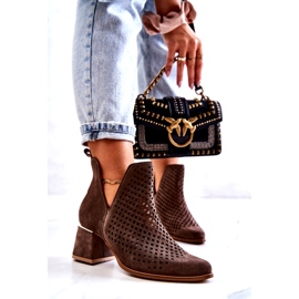 Lewski Shoes Semišové prolamované boty Lewski Boty 3165 zemní velur hnědý 1