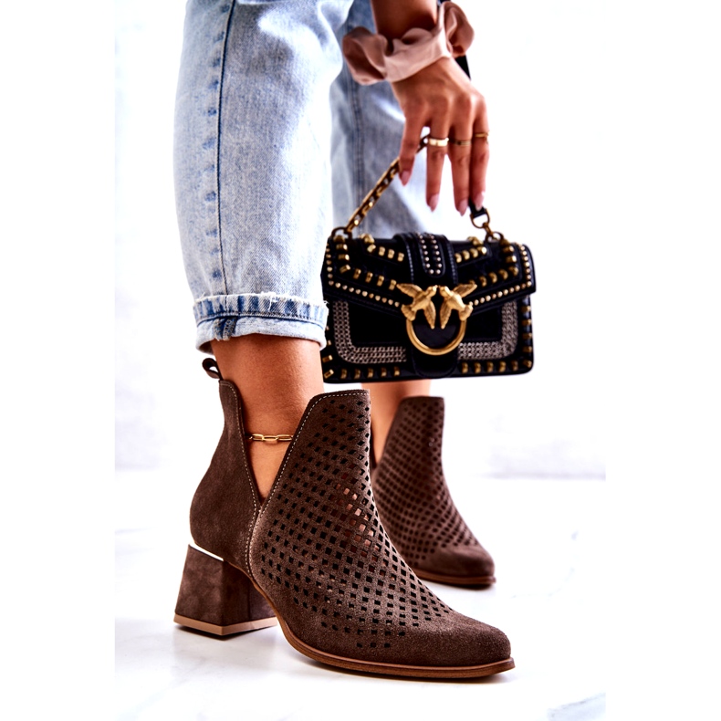 Lewski Shoes Semišové prolamované boty Lewski Boty 3165 zemní velur hnědý 1