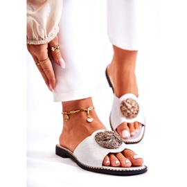 S.Barski Dámské kožené pantofle se stříbrným zdobením Colene 1