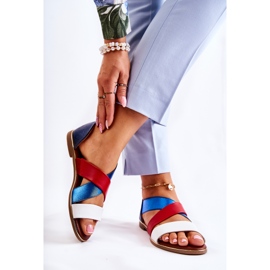 PE1 Kožené sandály s žebrovaným apulijským modrým bílý červené námořnická modrá 2