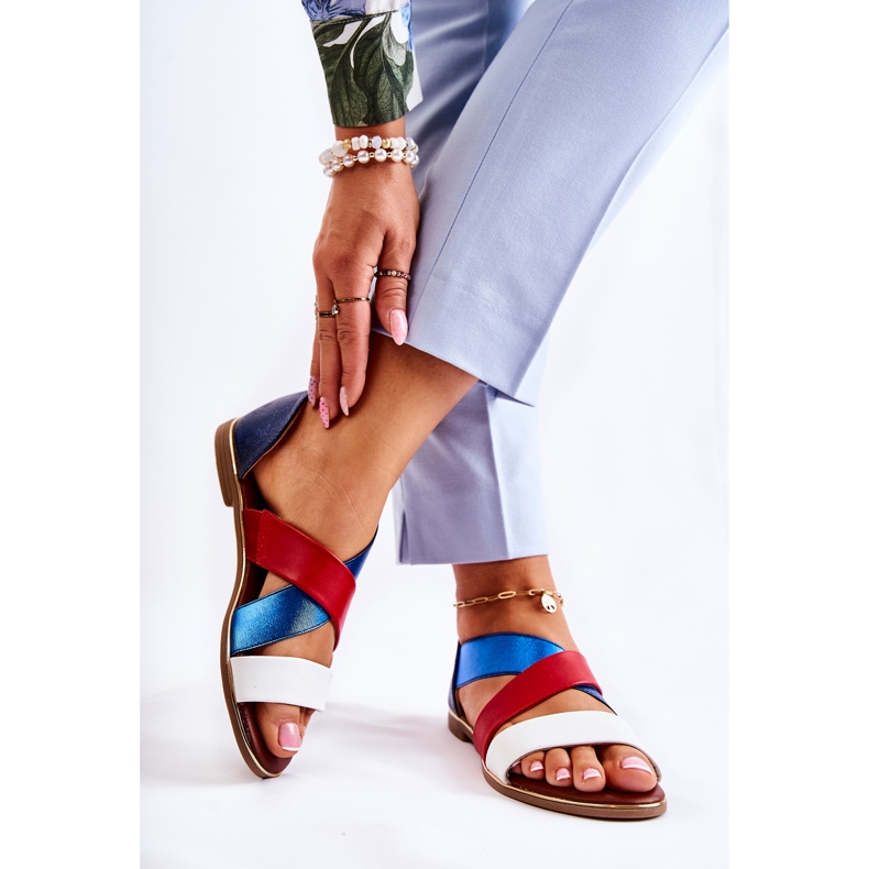 PE1 Kožené sandály s žebrovaným apulijským modrým bílý červené námořnická modrá 2