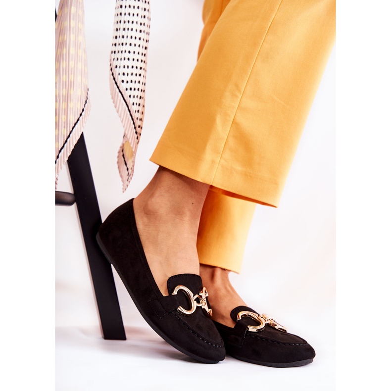 PG1 Dámské semišové mokasíny s černým zdobením reality černá 1