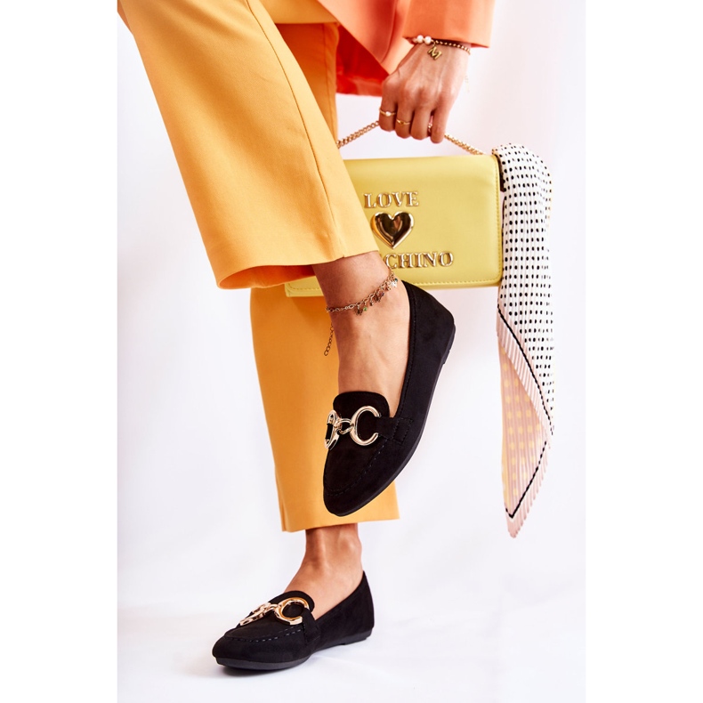 PG1 Dámské semišové mokasíny s černým zdobením reality černá 2