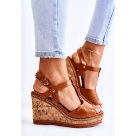 PG1 Klasické kožené sandály na hnědém klínku Valorin hnědý 2