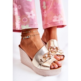 Lewski Shoes Kožené pantofle na klínku Lewski 3062 Golden zlatý 1