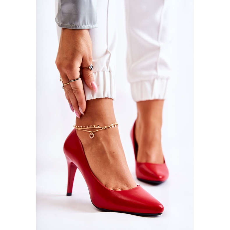 Sergio Leone Klasické kouzelně červené kožené jehlové podpatky 1