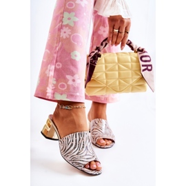 PA2 Kožené dámské pantofle Zebra na podpatku růžovo-bílé perry bílý černá růžový 1