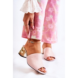 PA2 Kožené Dámské Pantofle Na Vysokém Podpatku Růžové Perry růžový 2