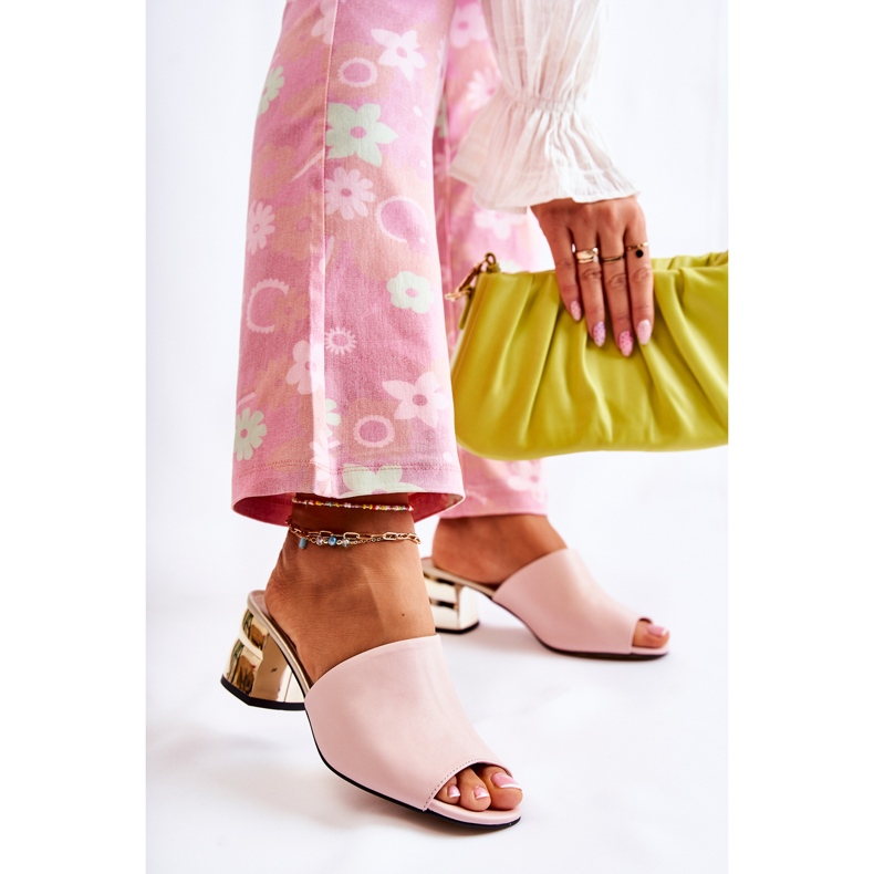 PA2 Kožené Dámské Pantofle Na Vysokém Podpatku Růžové Perry růžový 1