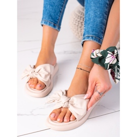 SHELOVET Béžové Pantofle S Mašlí béžový 1