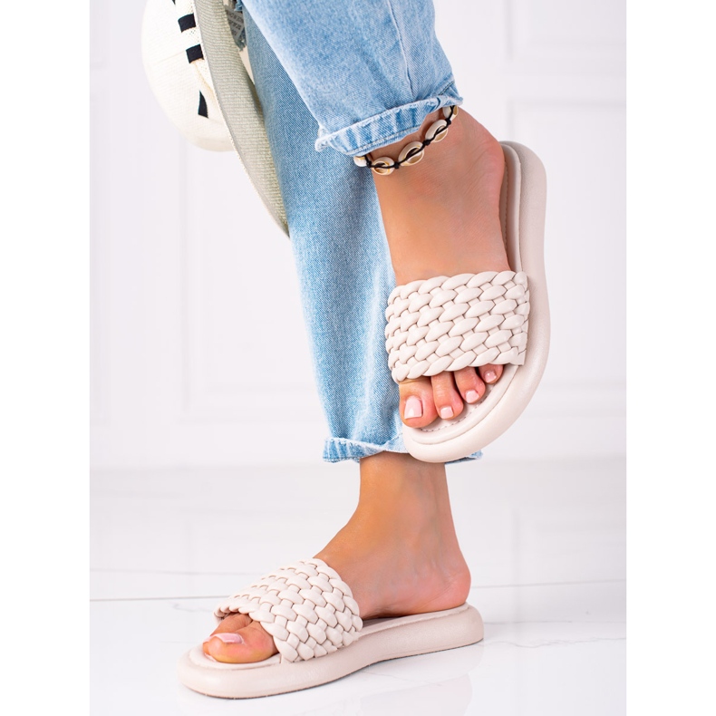 SHELOVET Dámské pletené pantofle béžový 1