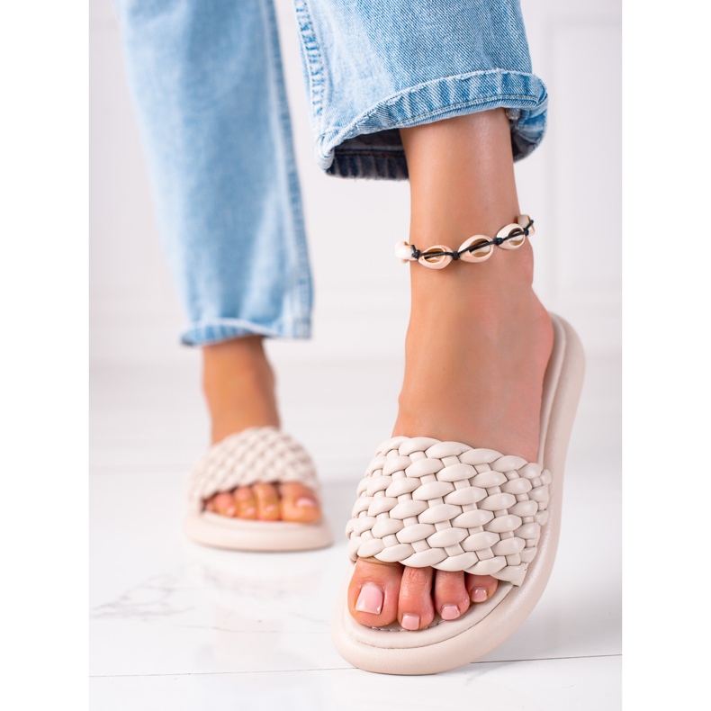 SHELOVET Dámské pletené pantofle béžový 2