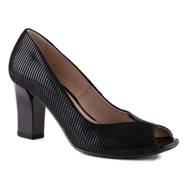 Černé kožené pruhované lodičky Marco Shoes černý 1