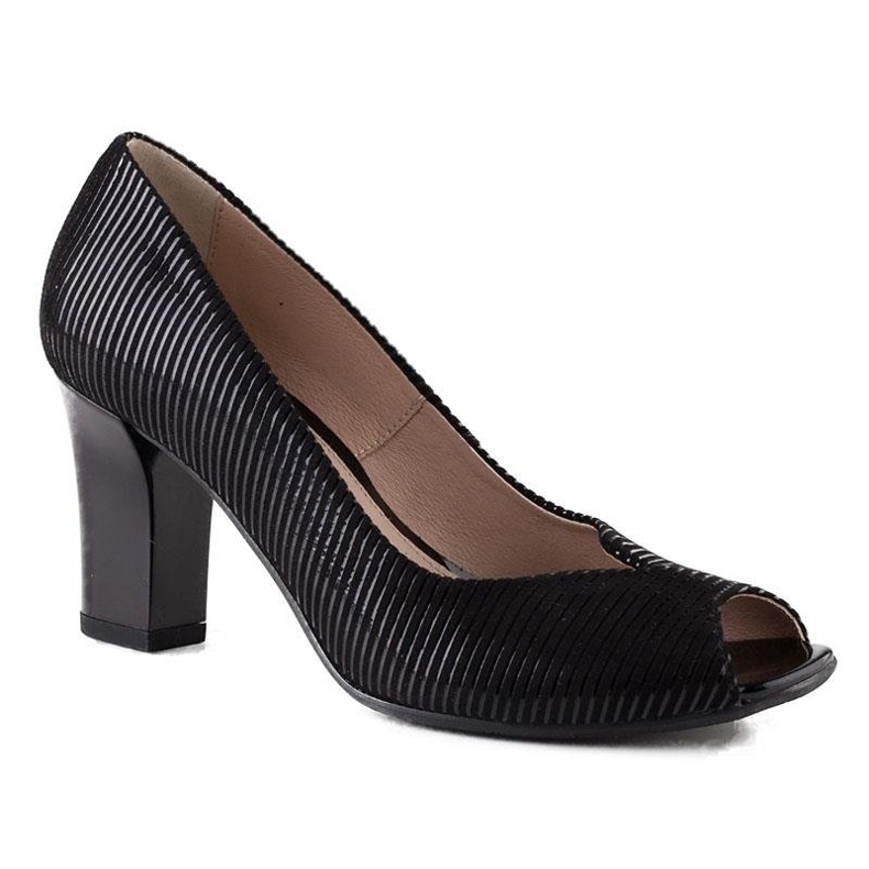 Černé kožené pruhované lodičky Marco Shoes černý 1