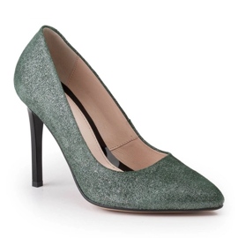 Marco Shoes Zelené jehly z pravé kůže na černém podpatku stříbro zelený 1