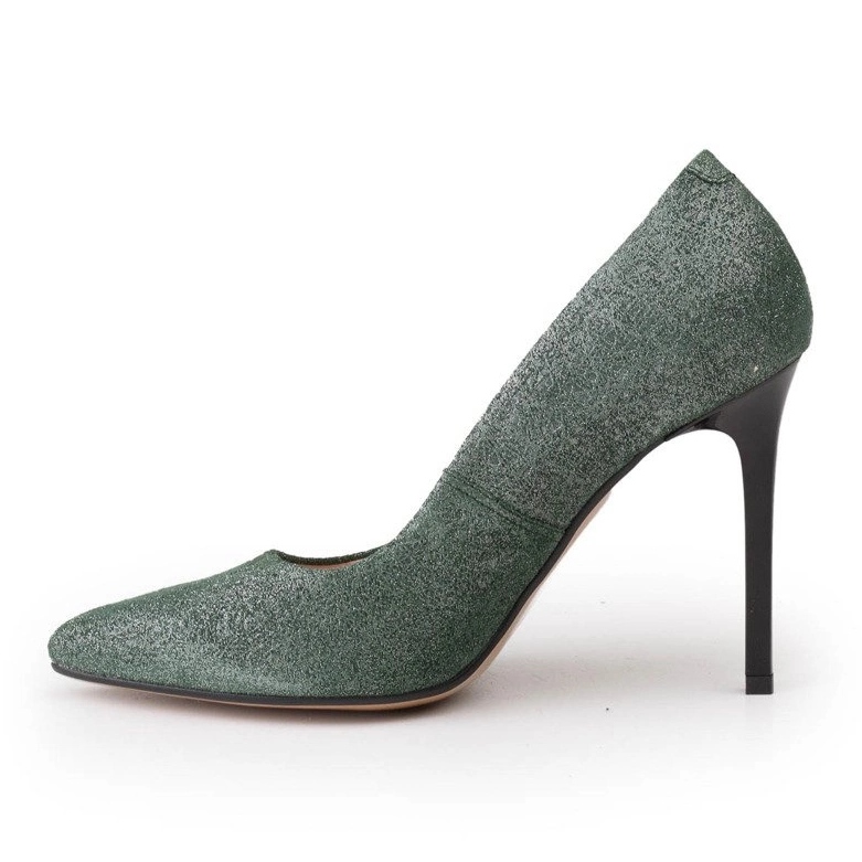 Marco Shoes Zelené jehly z pravé kůže na černém podpatku stříbro zelený 2