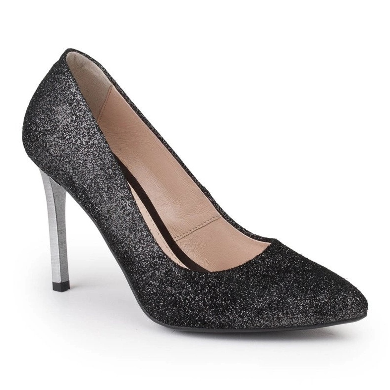 Marco Shoes Černé jehly z pravé kůže se stříbrnými podpatky černý 1