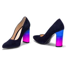 Marco Shoes Elegantní kožená lodička s vícebarevným vysokým podpatkem námořnická modř 1