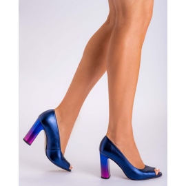 Marco Shoes 1100P tmavě modré lodičky s vícebarevným podpatkem námořnická modrá 1