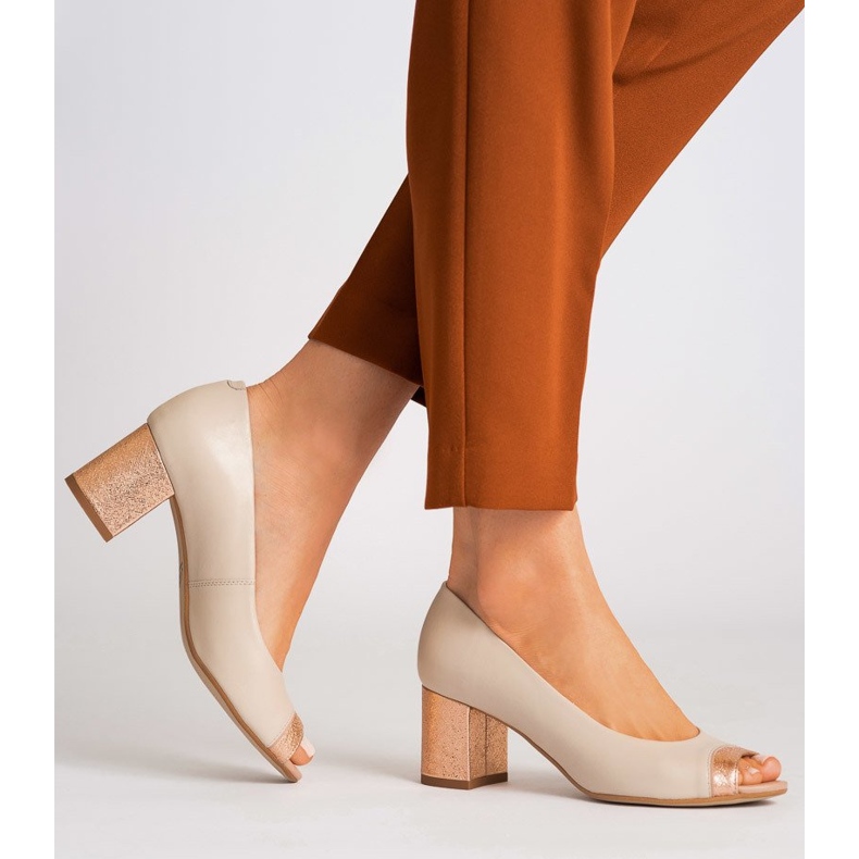 Marco Shoes Béžové lodičky 1093P s ozdobnou patou béžový 2