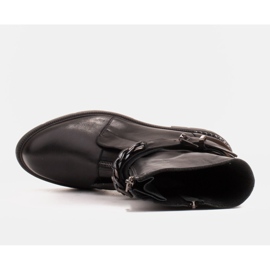 Marco Shoes Kožené kotníkové boty s řetízkem, přezkou a zipem. Lovci černý 2