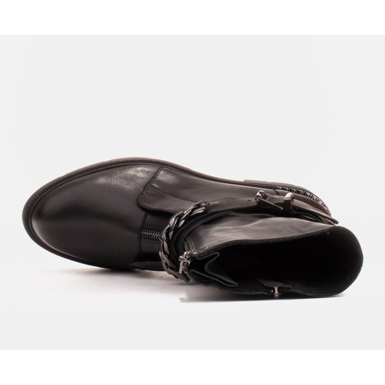 Marco Shoes Kožené kotníkové boty s řetízkem, přezkou a zipem. Lovci černý 2