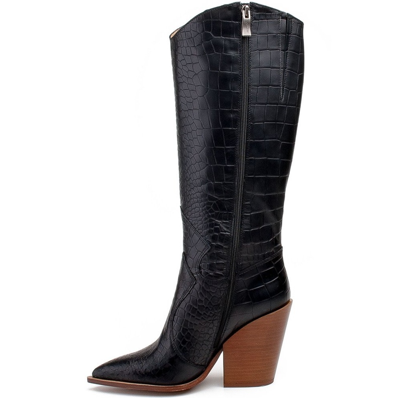 Marco Shoes Černé dámské boty Marco 1373K kovbojské boty s kůží plazů černý 1