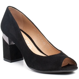 Marco Shoes Černé semišové lodičky s kovovým podpatkem černý 1