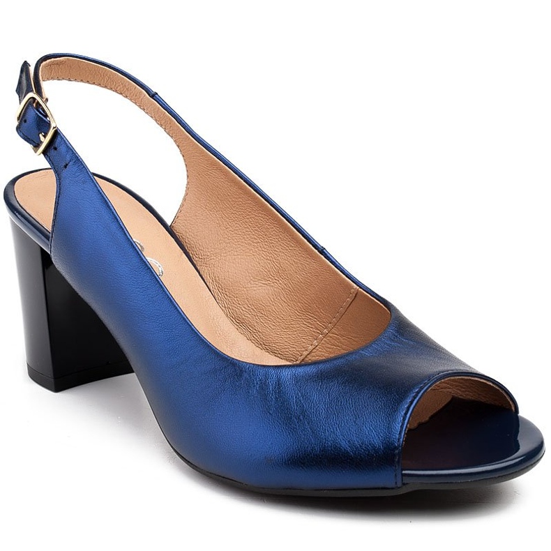 Marco Shoes Marco metalické kožené sandály na stabilním podpatku námořnická modř modrý 1