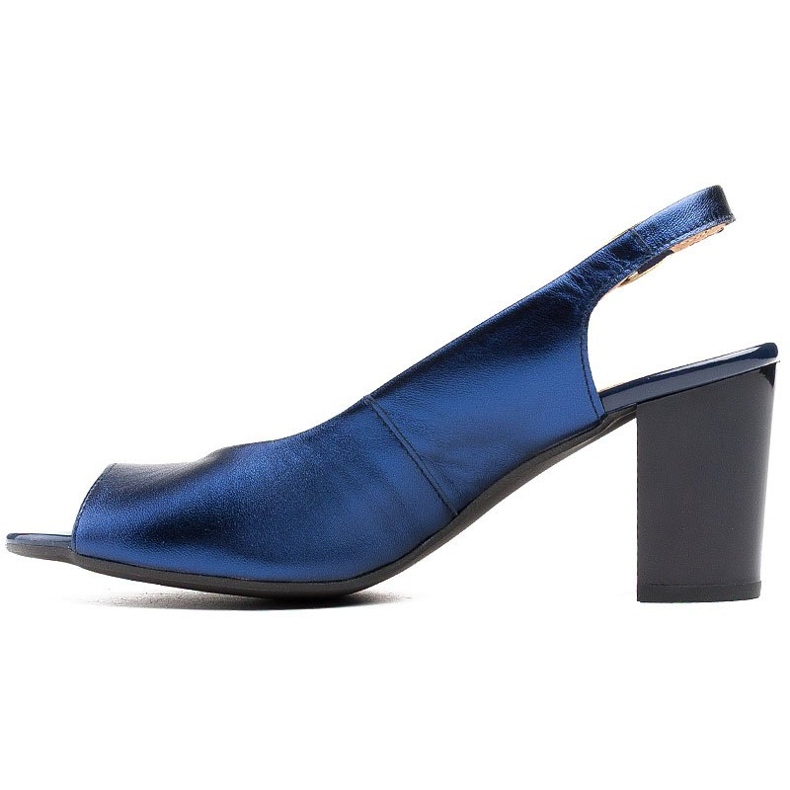 Marco Shoes Marco metalické kožené sandály na stabilním podpatku námořnická modř modrý 2