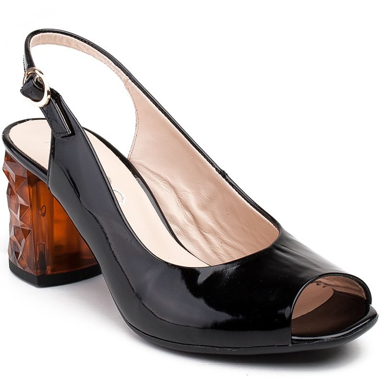 Marco Shoes Černě lakované sandály s 3D jantarovou patou černý 1