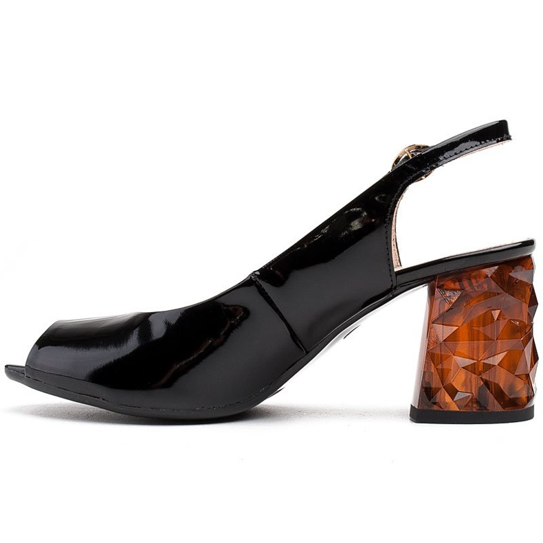 Marco Shoes Černě lakované sandály s 3D jantarovou patou černý 2