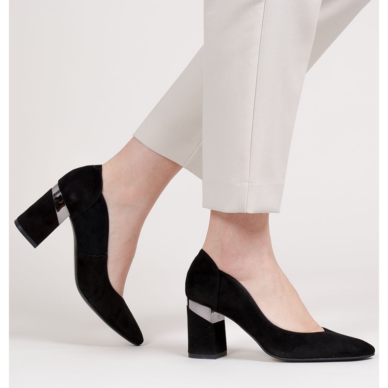 Marco Shoes Černé semišové lodičky s kovovým podpatkem černý 2