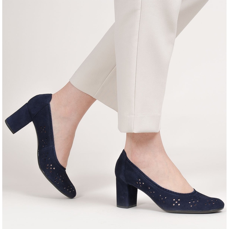 Marco Shoes Tmavě modré lodičky s perforací pro širší nohu námořnická modř 2