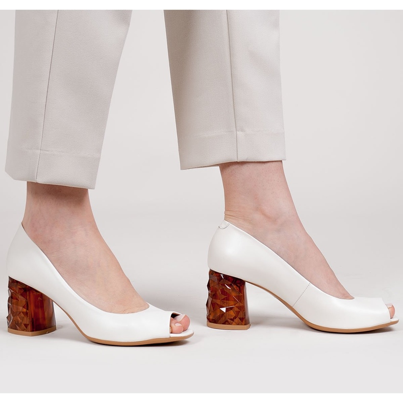 Marco Shoes Bílé lodičky 1519P s jantarovou 3D patou bílý 1