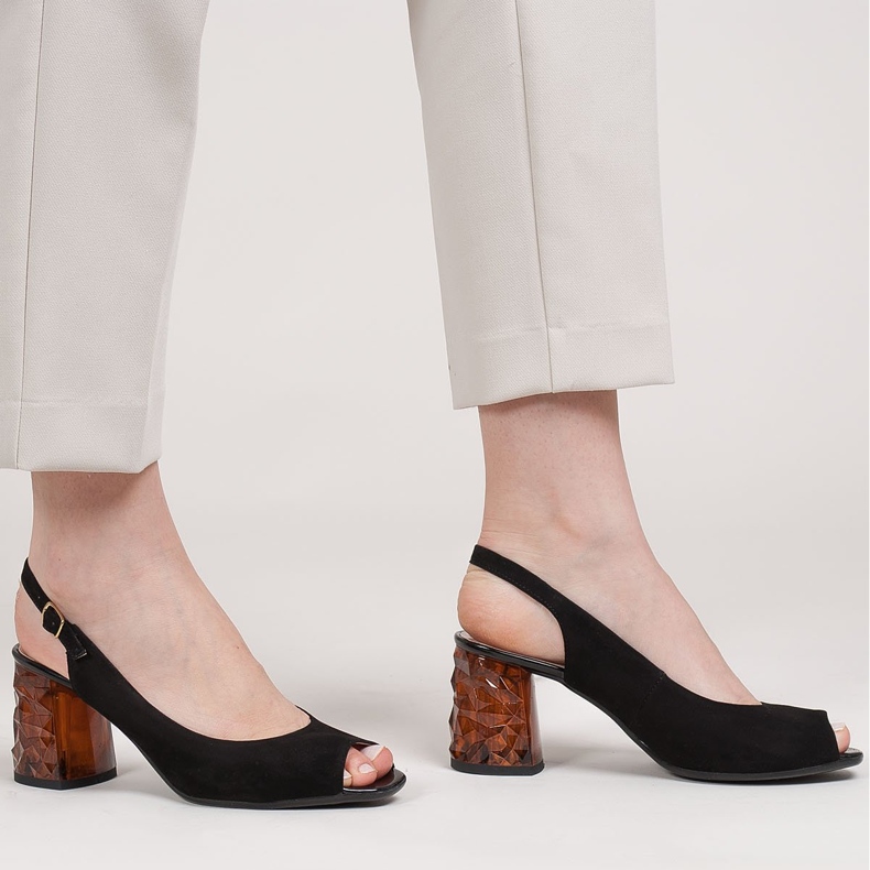 Marco Shoes Černé semišové sandály s 3D jantarovou patou černá 1