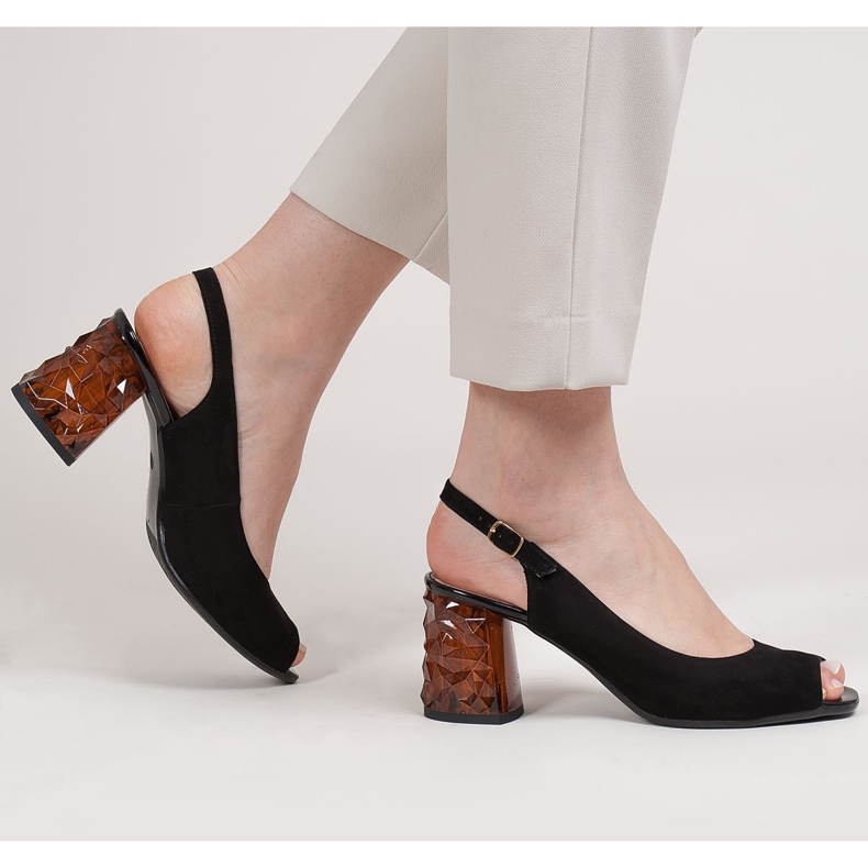 Marco Shoes Černé semišové sandály s 3D jantarovou patou černý 2