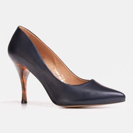 Marco Shoes Tmavě modré podpatky 1599P s jantarovou patou námořnická modrá 1