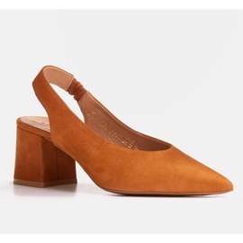 Marco Shoes Hnědé lodičky na podpatku z přírodního veluru hnědý 2