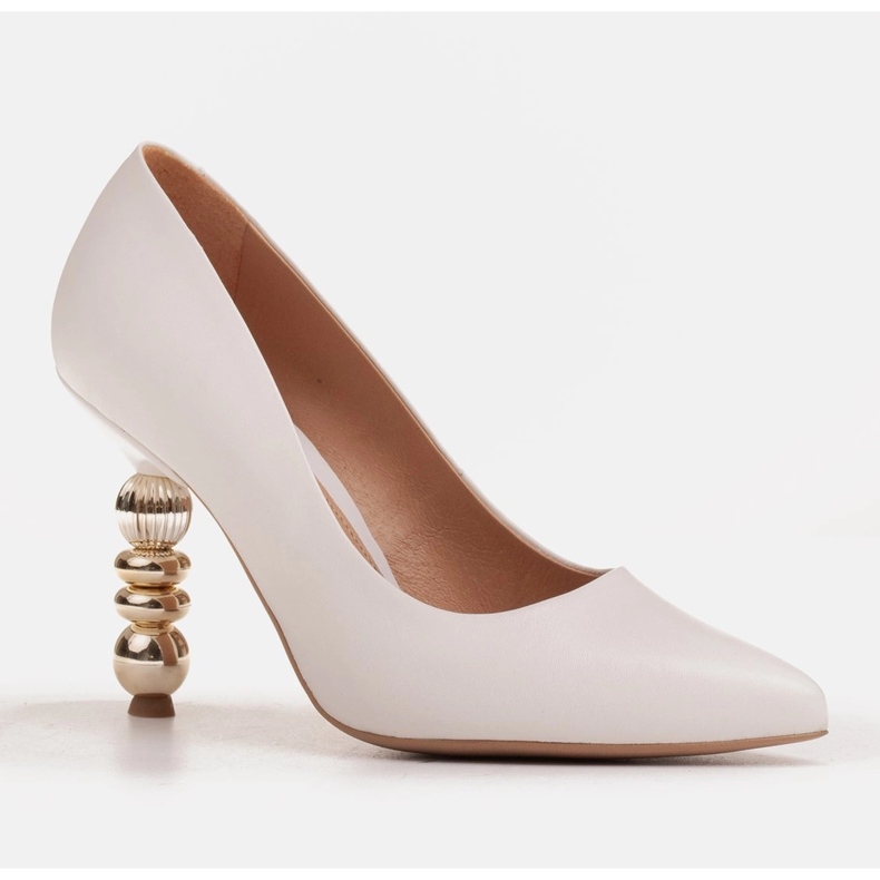 Marco Shoes Kožené bílé podpatky s kamínky bílý 1