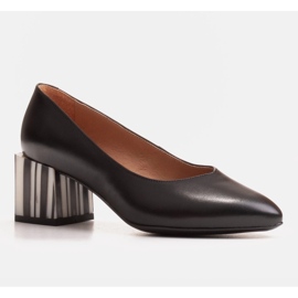 Marco Shoes Černé kožené lodičky na zebře pruhovaném podpatku černý 1