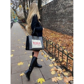 Marco Shoes Vysoké ploché kozačky z přírodní ražené kůže černá 1