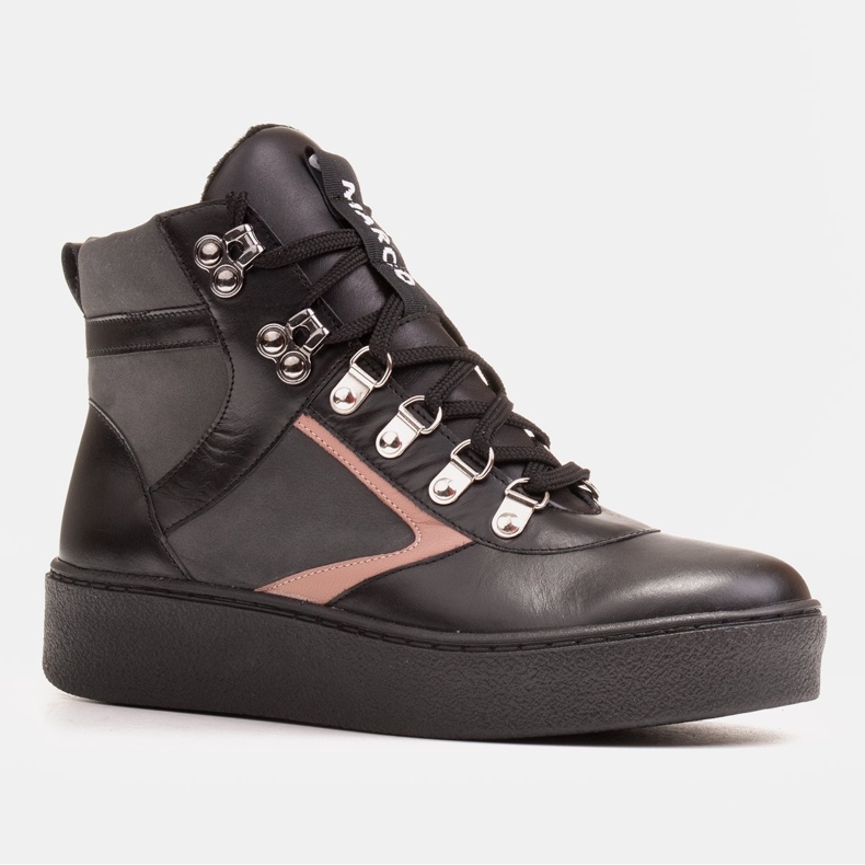 Marco Shoes Sportovní kožené kotníkové boty s vázáním černý 1