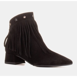 Marco Shoes Originální semišové kozačky s ozdobnými třásněmi černý 1