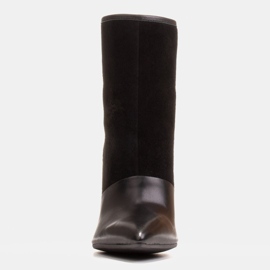 Marco Shoes Dámské kozačky na vysokém podpatku v kombinaci kůže a semiše černý 1