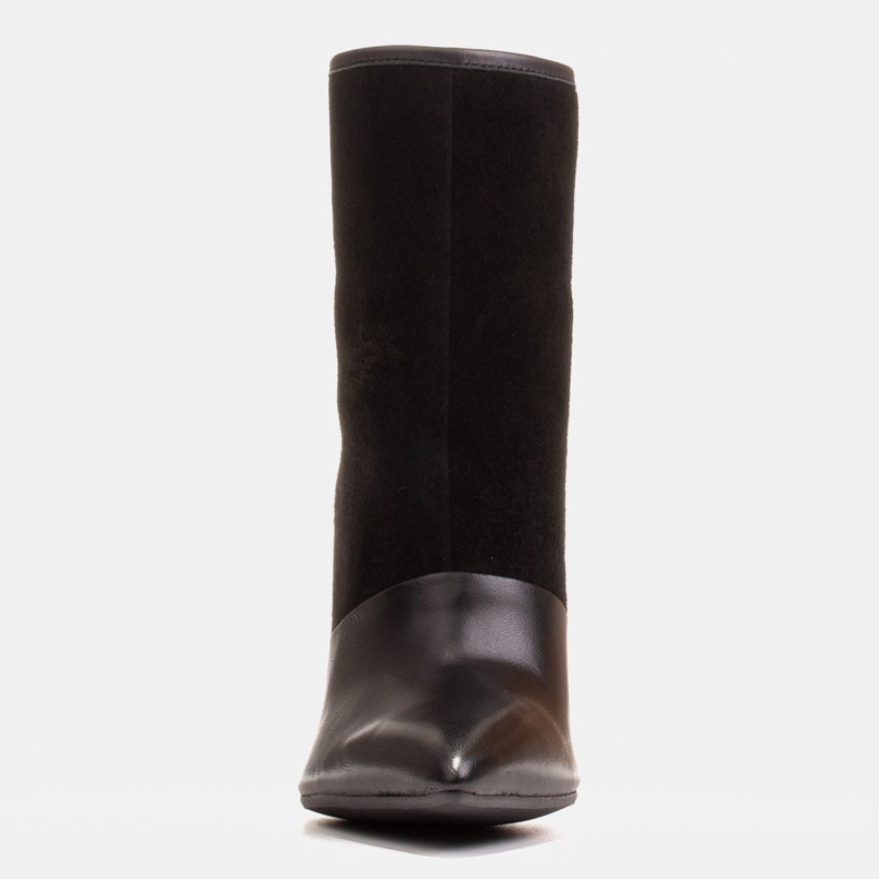 Marco Shoes Dámské kozačky na vysokém podpatku v kombinaci kůže a semiše černý 1