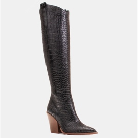 Marco Shoes Dámské vysoké kovbojské boty, krokodýlí vzor černý 1