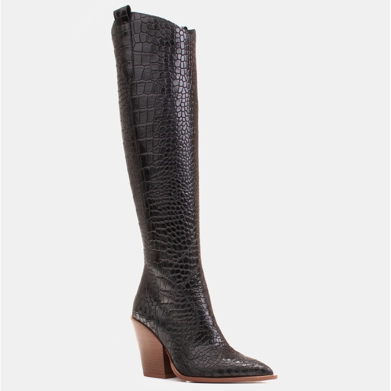 Marco Shoes Dámské vysoké kovbojské boty, krokodýlí vzor černý 1