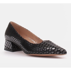 Marco Shoes Dámské lodičky se zajímavou kůží na nízkém podpatku černý 1